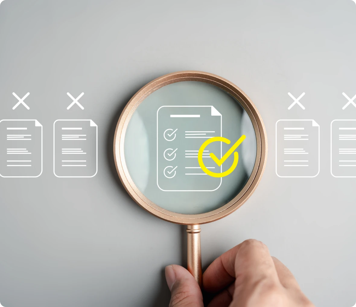 Examining checklist through magnifying glass